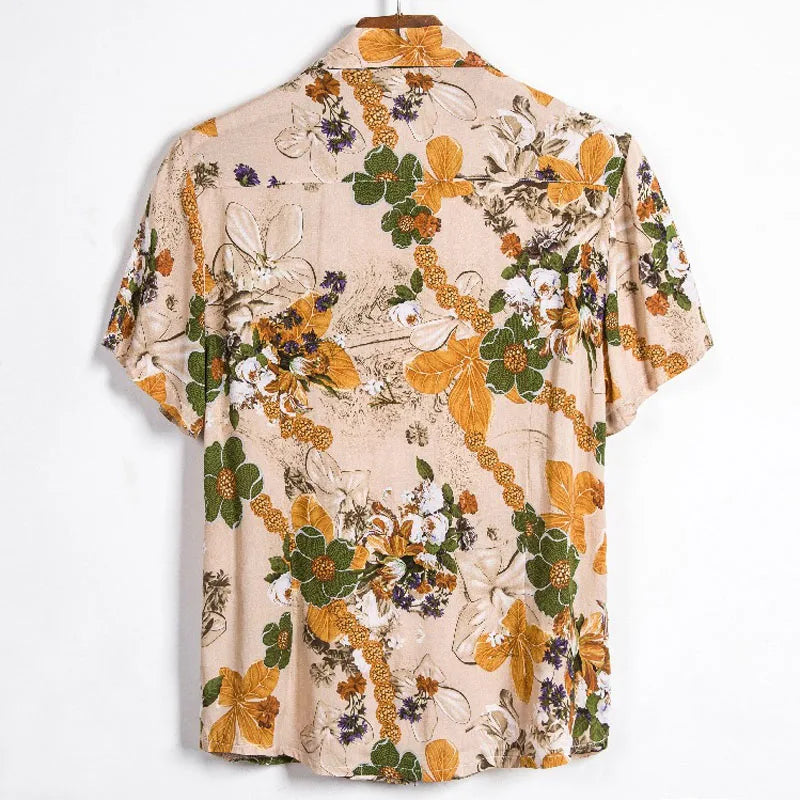 Men's Summer Plus Size Short Sleeve Viscose Cotton Shirt Tuxedo Printed Floral Stylish Shirts Men