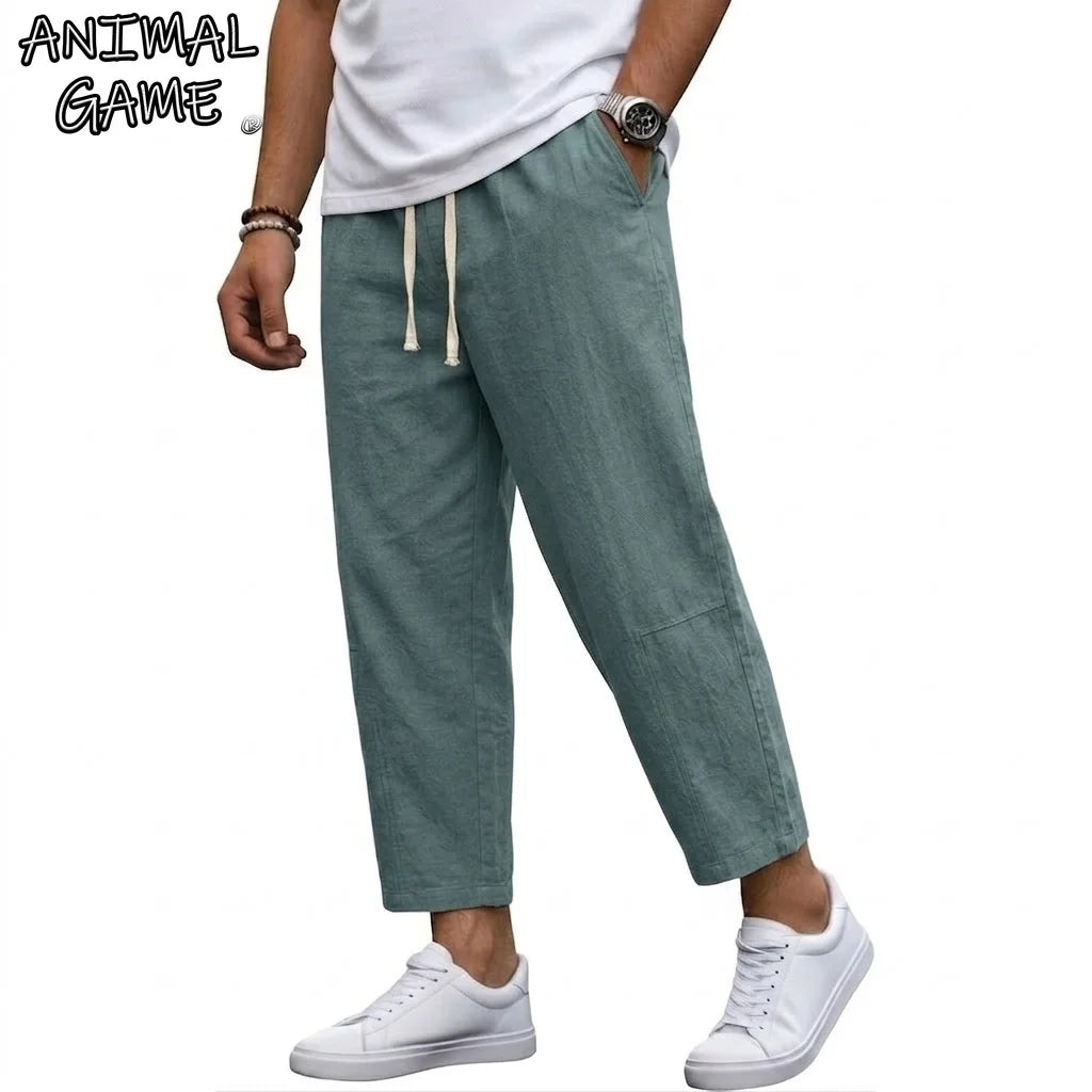 korean Linen Pants Man Baggy Pants for Men Summer Gym Man Pant Loose Harem Pant Lightweight Sweatpants Cotton Work Straight Pant