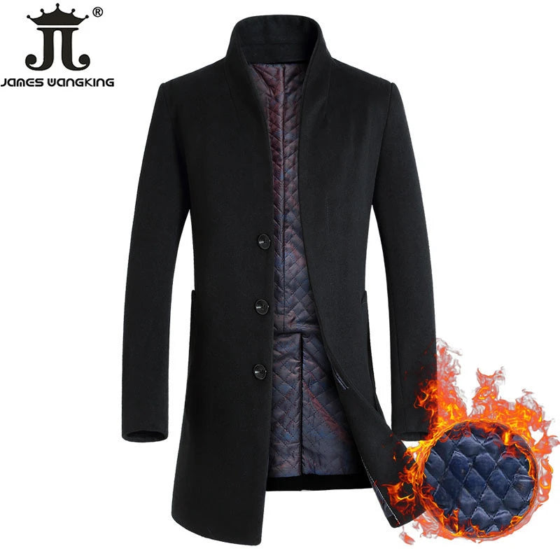 New Winter Mens Fashion Boutique High-grade Pure Color Wool Woolen Cloth Business Leisure Trench Coat / Men Thick Dust Coat