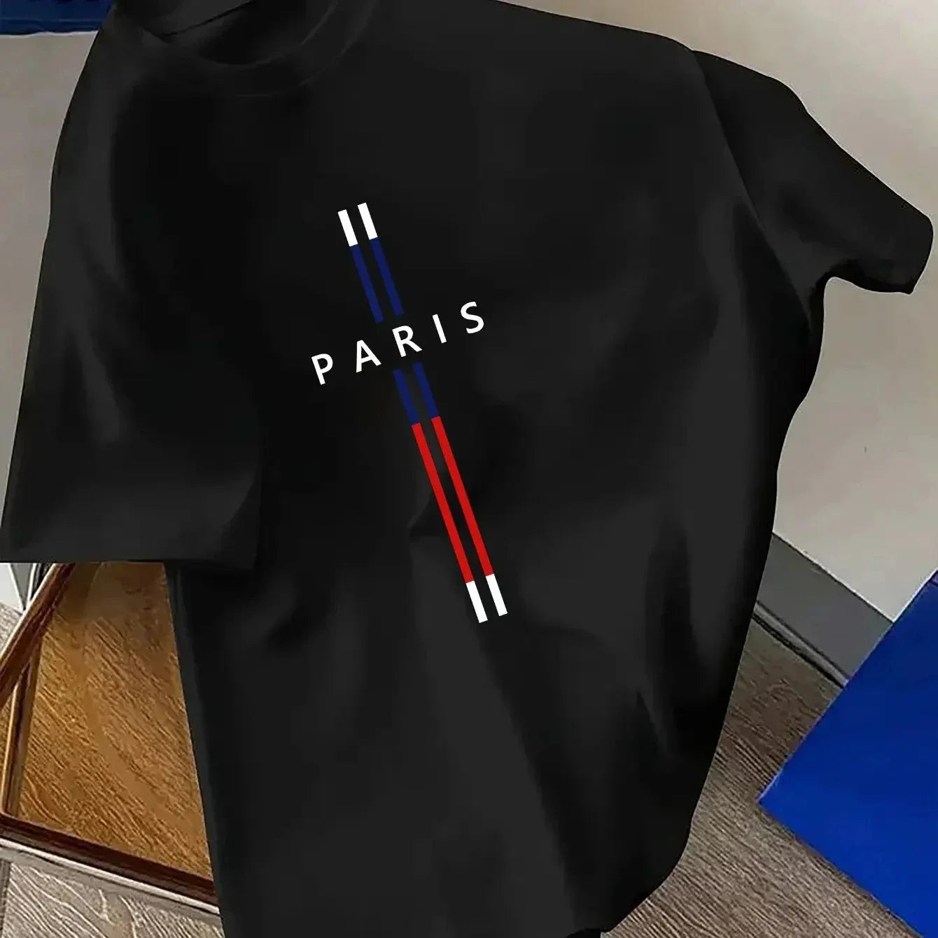 Men's summer 100_ cotton mature fashion loose Paris print casual slim round neck short sleeve T-shirt short sleeve