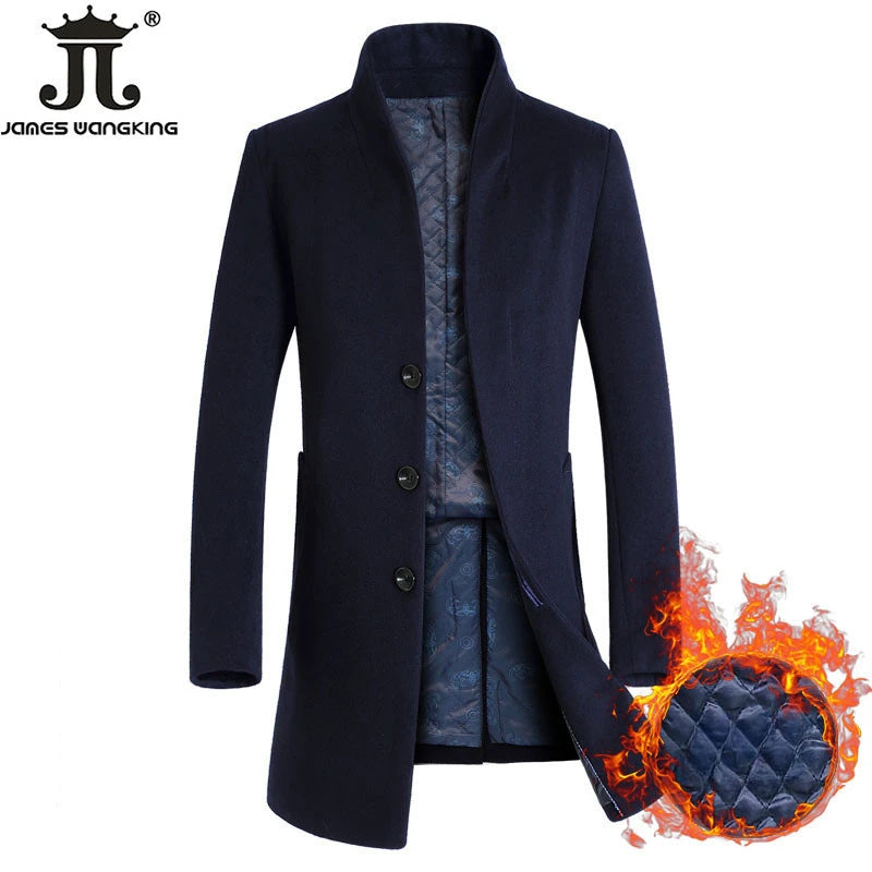New Winter Mens Fashion Boutique High-grade Pure Color Wool Woolen Cloth Business Leisure Trench Coat / Men Thick Dust Coat