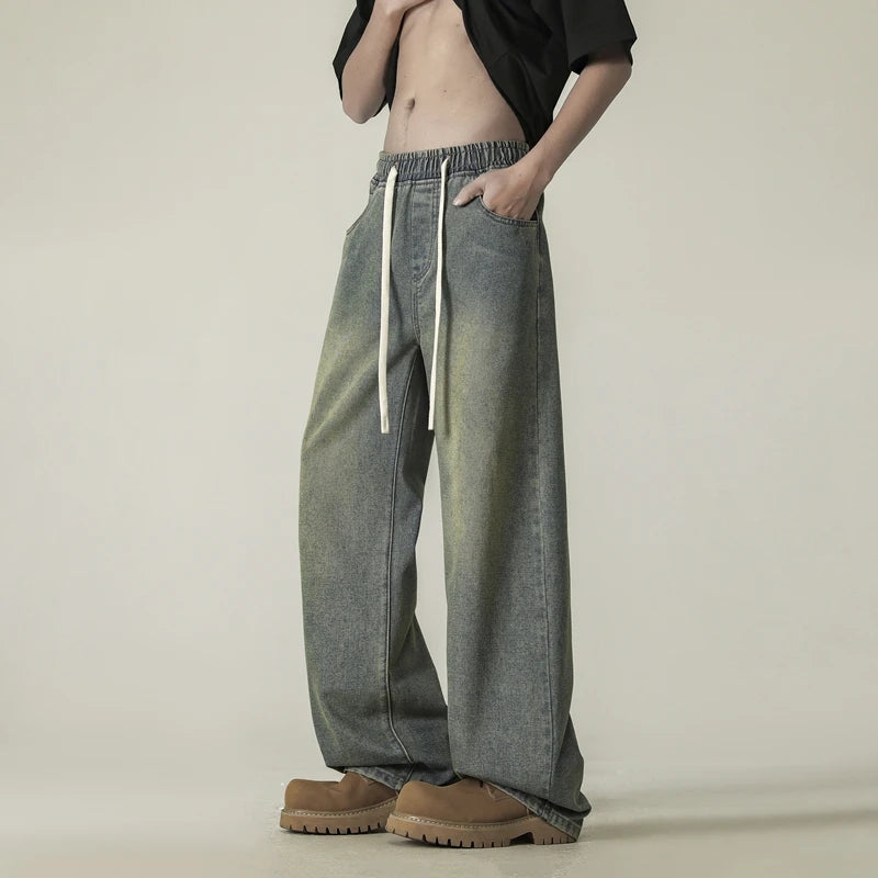 full length men's oversize y2k black big boys jeans for man washed straight leg casual loose wide baggy pants Men trousers denim