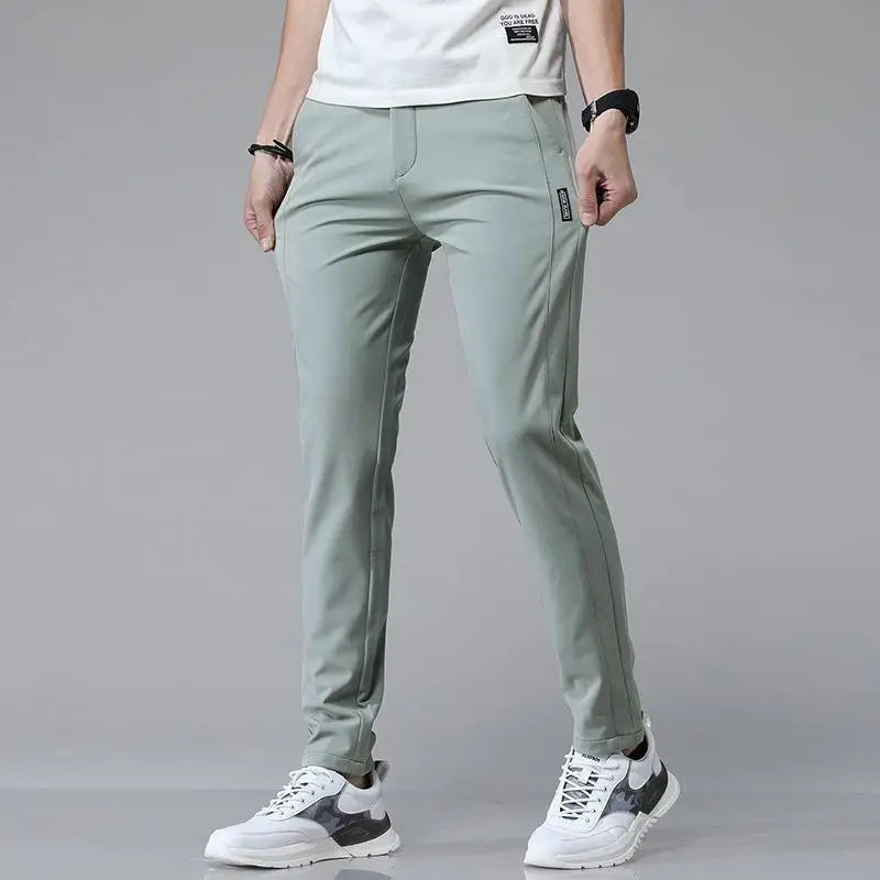 2024 Summer New Thin Ice Silk Stretch Men's Pants Casual Elastic Waist Smooth Trouser Pants Male Brand Clothing 5 Colour
