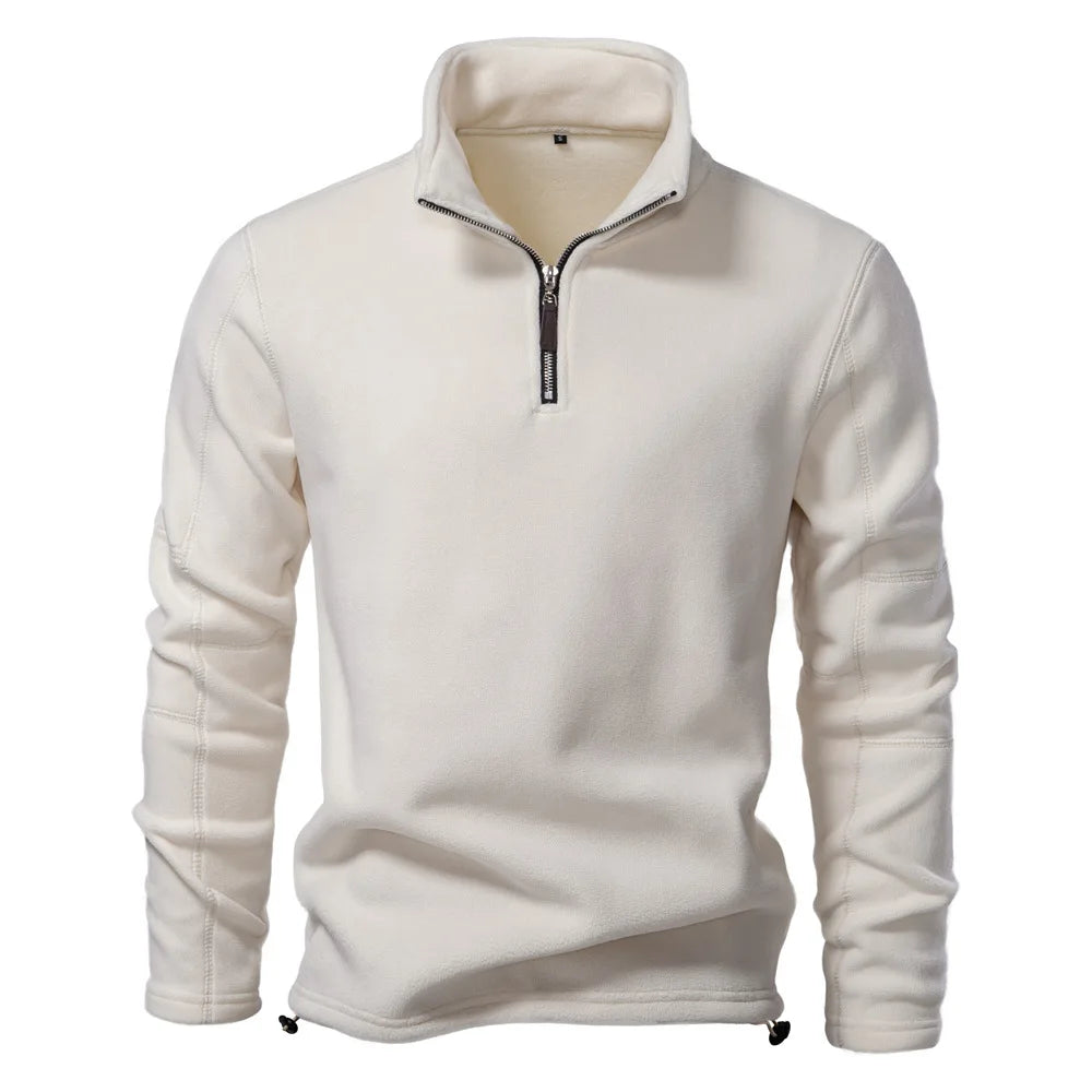 Men's new autumn-winter long-sleeved button-down pullover jacket with zipper. Trendy and versatile men's fleece pullover shirt.
