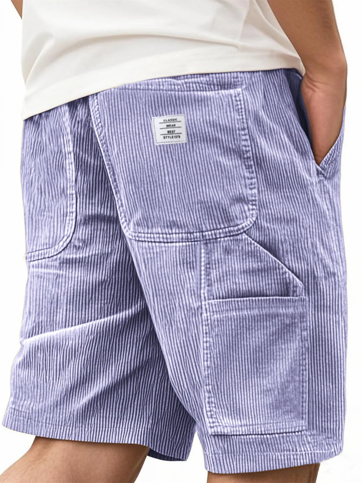 2026 Summer Men's Retro Corduroy Workwear Shorts Elastic Waist Multi-Pocket Casual Shorts Embroidery Daily Shorts For Male