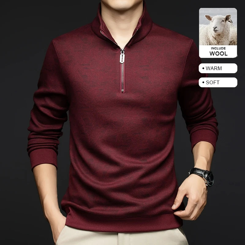 Top Grade Wool+Mulberry Silk Half Zip New Brand Casual Fashion Pullover Street Hoodies Velvet Sweatshirts Men's Clothing
