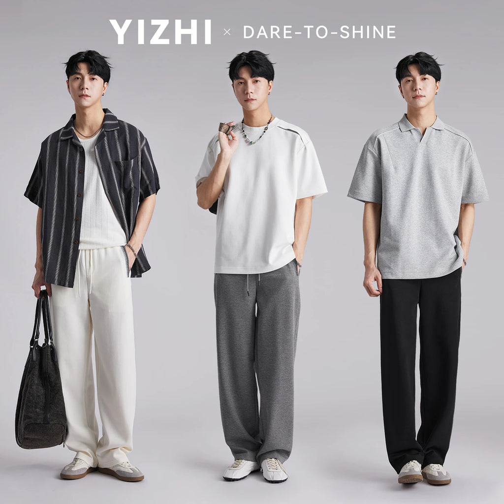 Men 260GSM Mamba Cotton Jogger Pants Summer Color Block Elastic Waist Japanese Style Loose Wide Leg Soft Casual Sports Trousers
