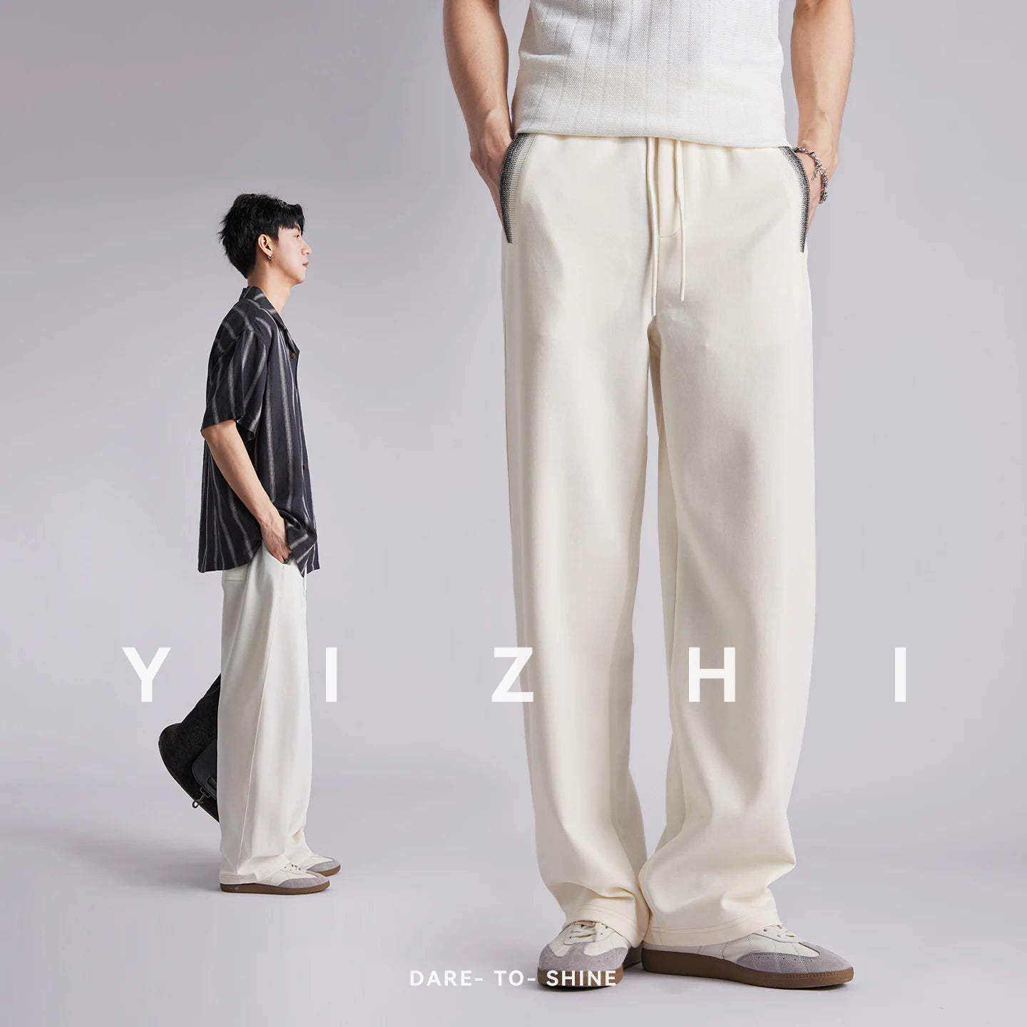 Men 260GSM Mamba Cotton Jogger Pants Summer Color Block Elastic Waist Japanese Style Loose Wide Leg Soft Casual Sports Trousers