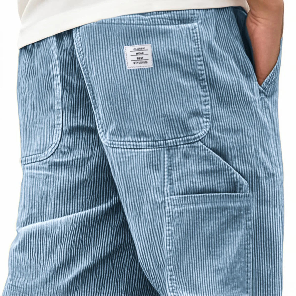 2026 Summer Men's Retro Corduroy Workwear Shorts Elastic Waist Multi-Pocket Casual Shorts Embroidery Daily Shorts For Male