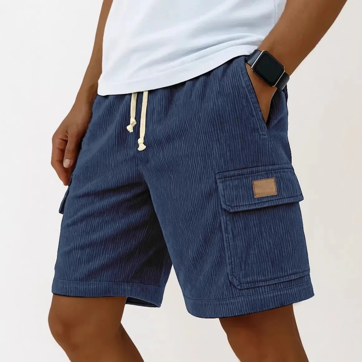 2026 Summer Men's Corduroy Shorts Fashion American Style Multi Pocket Pants Embroidered Logo Retro Straight Leg Shorts For Male