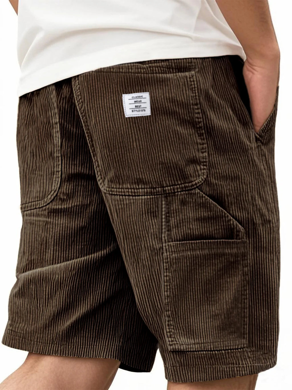 2026 Summer Men's Retro Corduroy Workwear Shorts Elastic Waist Multi-Pocket Casual Shorts Embroidery Daily Shorts For Male