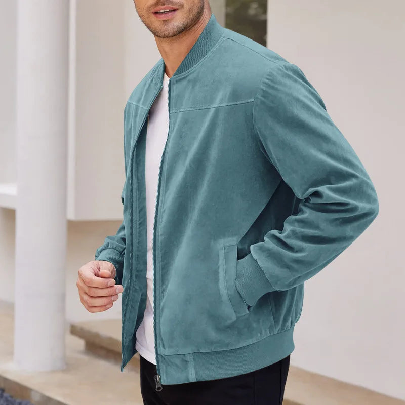 Amazon Suede Solid Color Zipper Jacket Casual Vintage Long Sleeve Cardigan Jacket Men