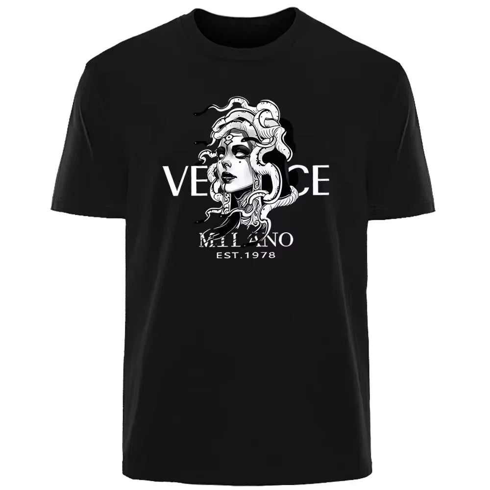 New Italian Popular Luxury Brand Summer Medusa Headshot Printing Daily Commuting Sports Men And Women The Same T-shirt