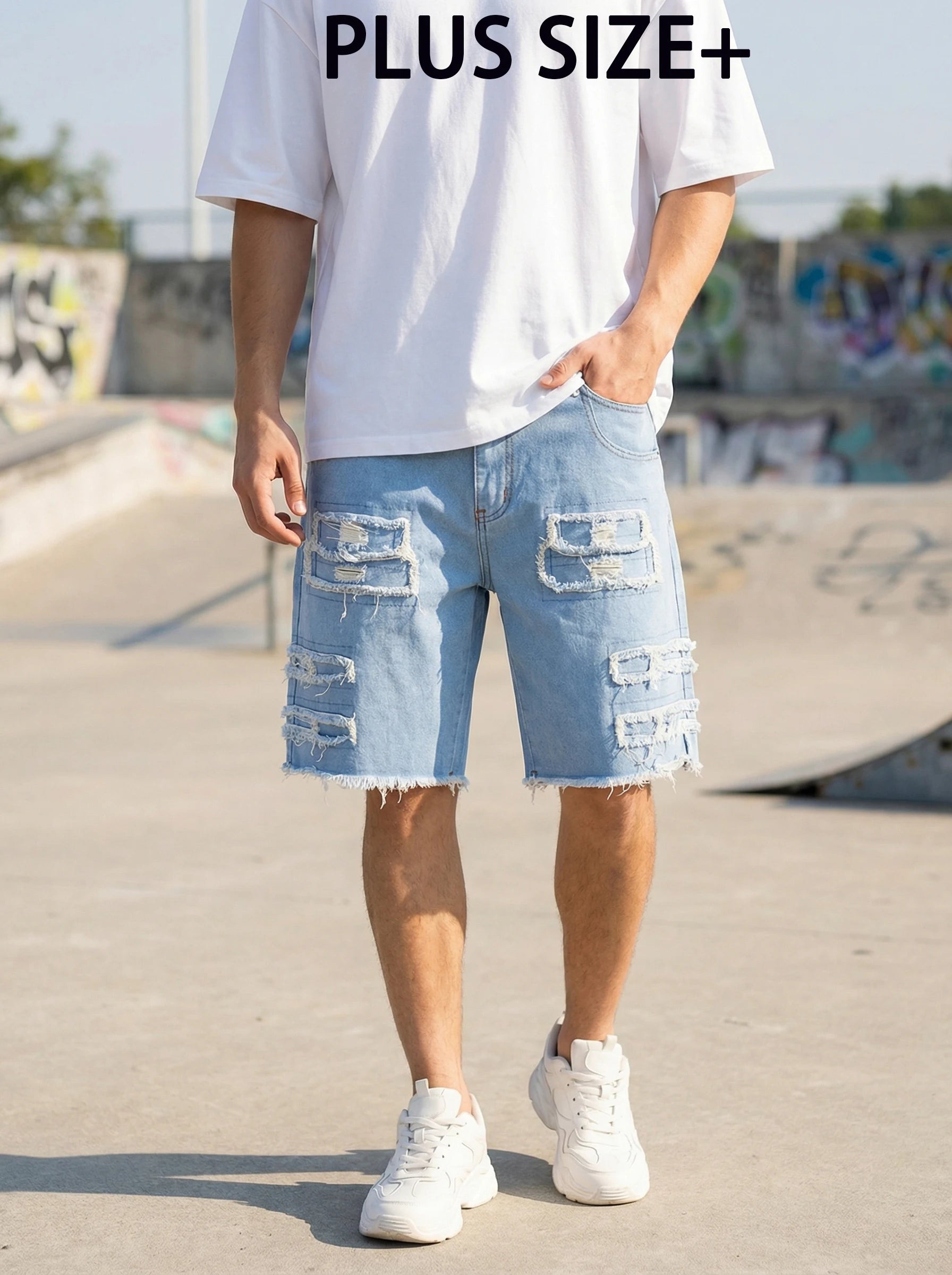 Plus Size Denim Shorts Men's Jeans 2Xl-6Xl Summer Casual Pants Business Straight Trousers Stretch Fashion Jorts Knee-Length