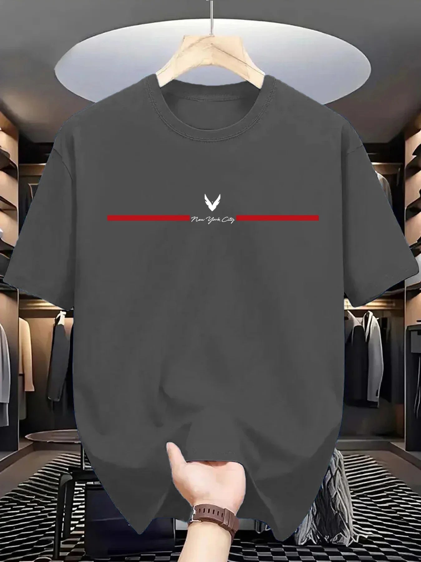 Men's summer 100_ cotton mature fashion loose Paris print casual slim round neck short sleeve T-shirt short sleeve