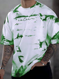 Summer Men's Breathable Comfortable and Fashionable Tie Dye Letter Pattern Round Neck T-Shirt Suitable for Outdoor Sports Wear