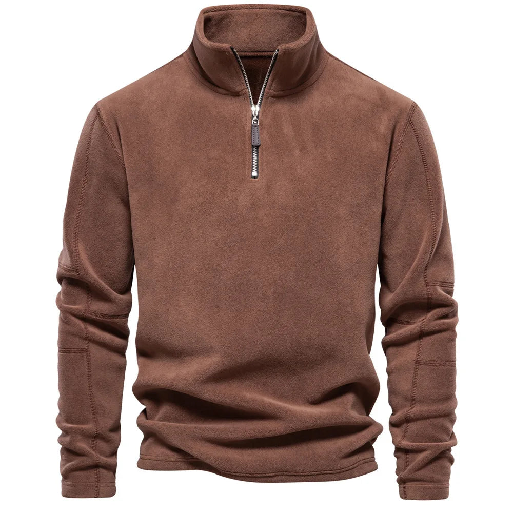 Men's new autumn-winter long-sleeved button-down pullover jacket with zipper. Trendy and versatile men's fleece pullover shirt.