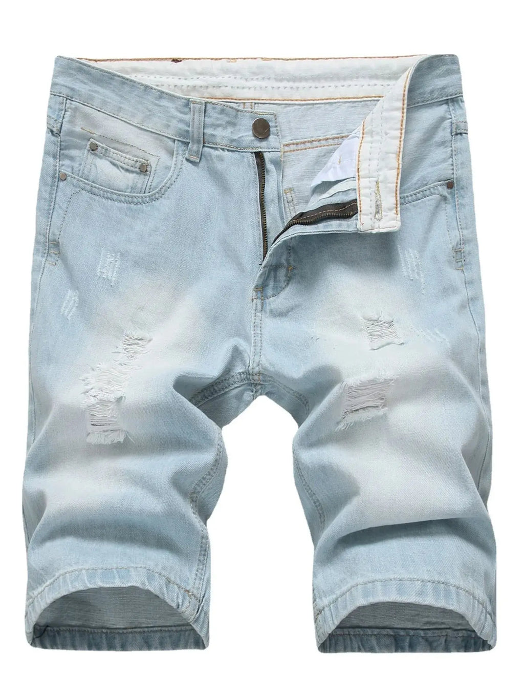 New Summer Vintage Washed Men Denim Shorts Casual Fashion Street Wear Ripped Hole Patches Distressed Male Straight Jeans Shorts