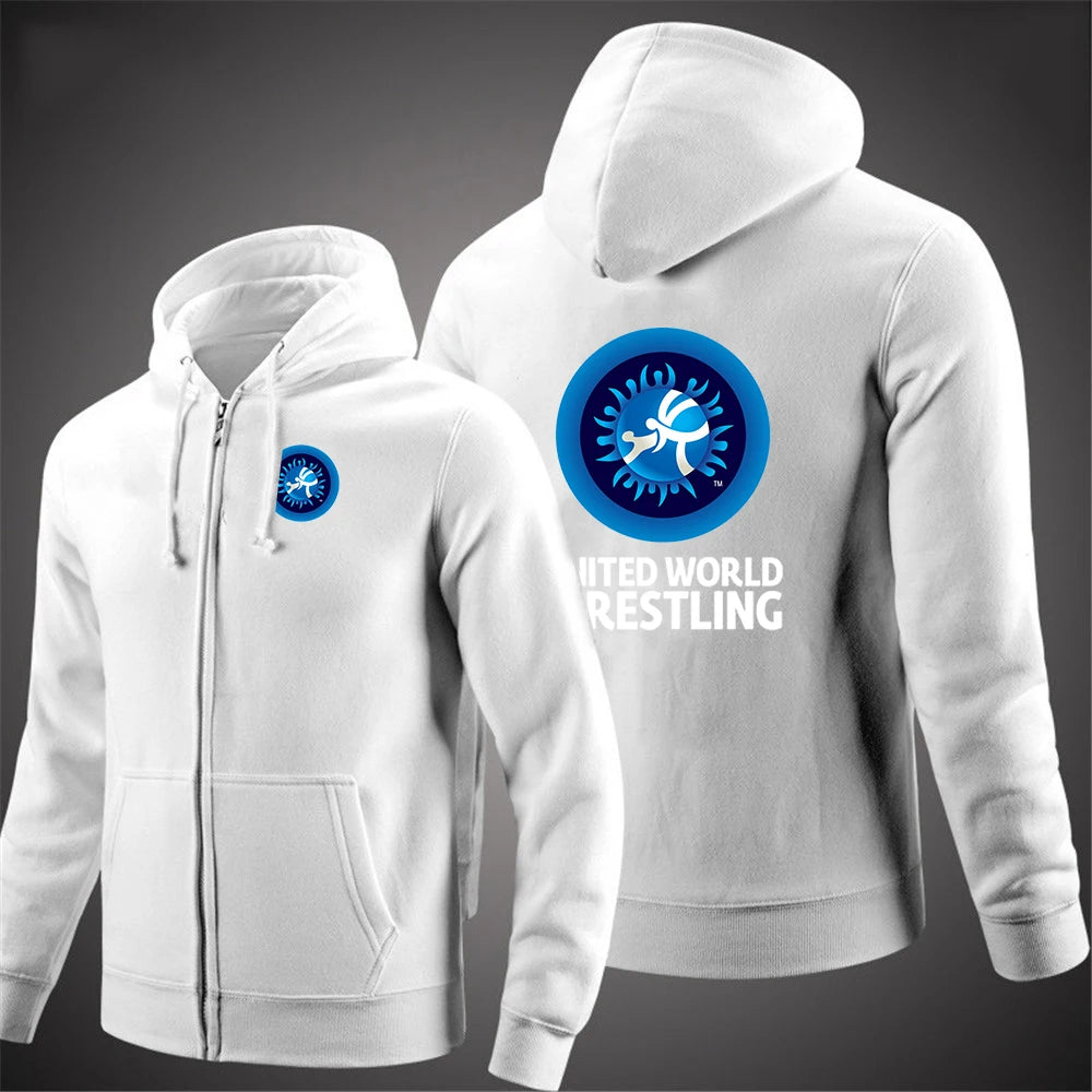 United World Wrestling UWW Logo Men's solid-colored zipper sweatshirts are suitable for spring and autumn hoodies jacket