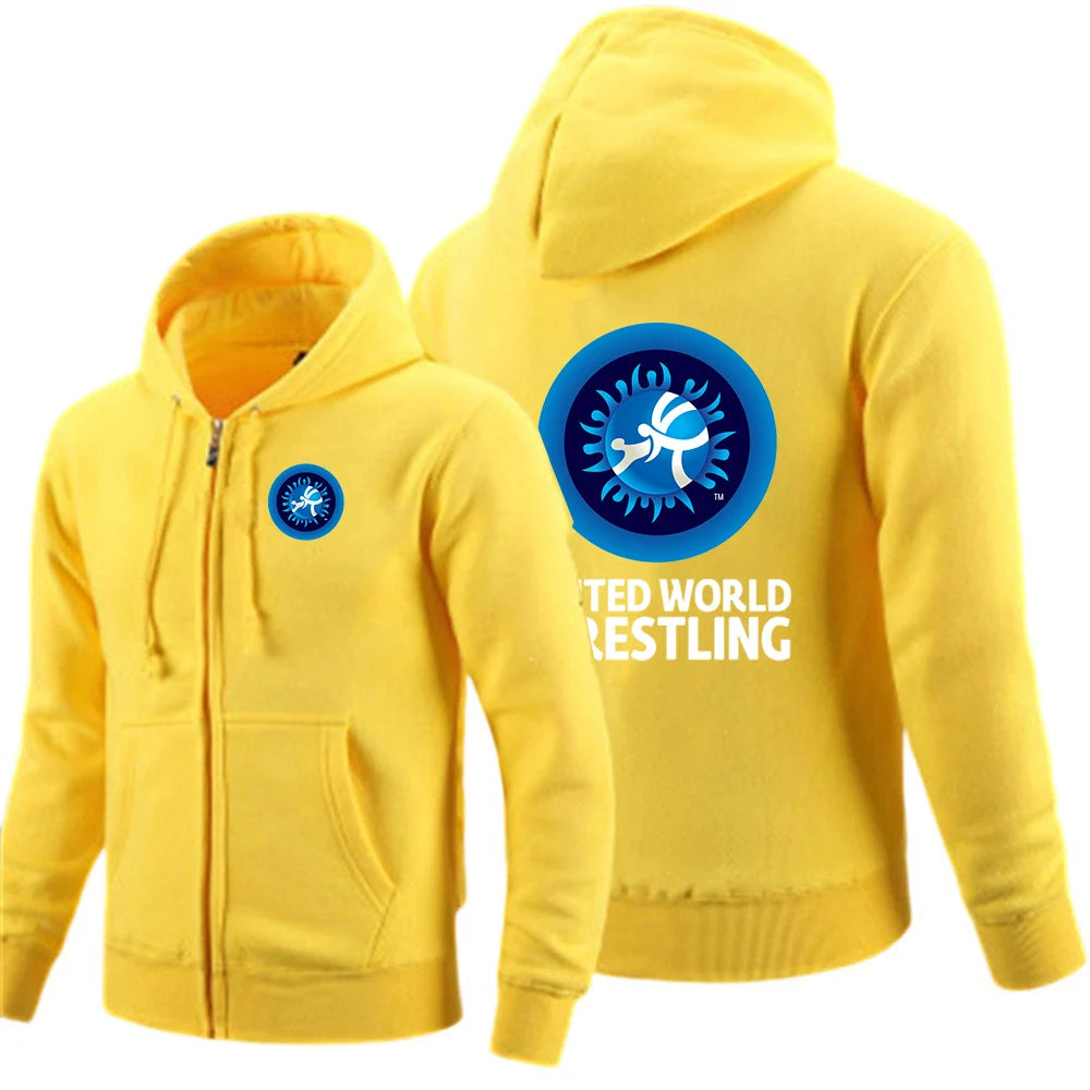 United World Wrestling UWW Logo Men's solid-colored zipper sweatshirts are suitable for spring and autumn hoodies jacket