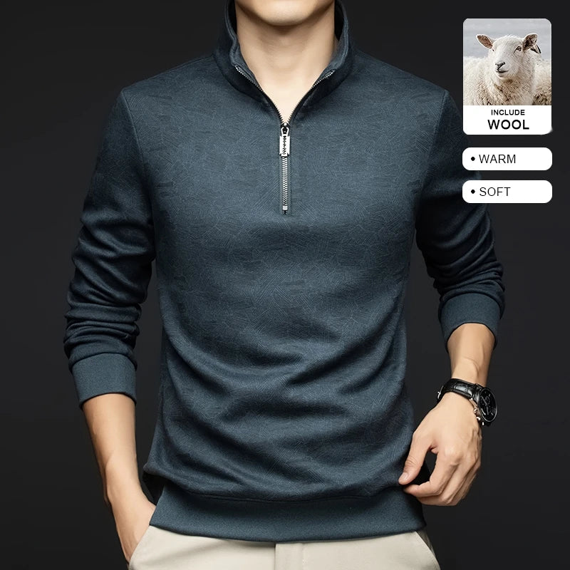 Top Grade Wool+Mulberry Silk Half Zip New Brand Casual Fashion Pullover Street Hoodies Velvet Sweatshirts Men's Clothing
