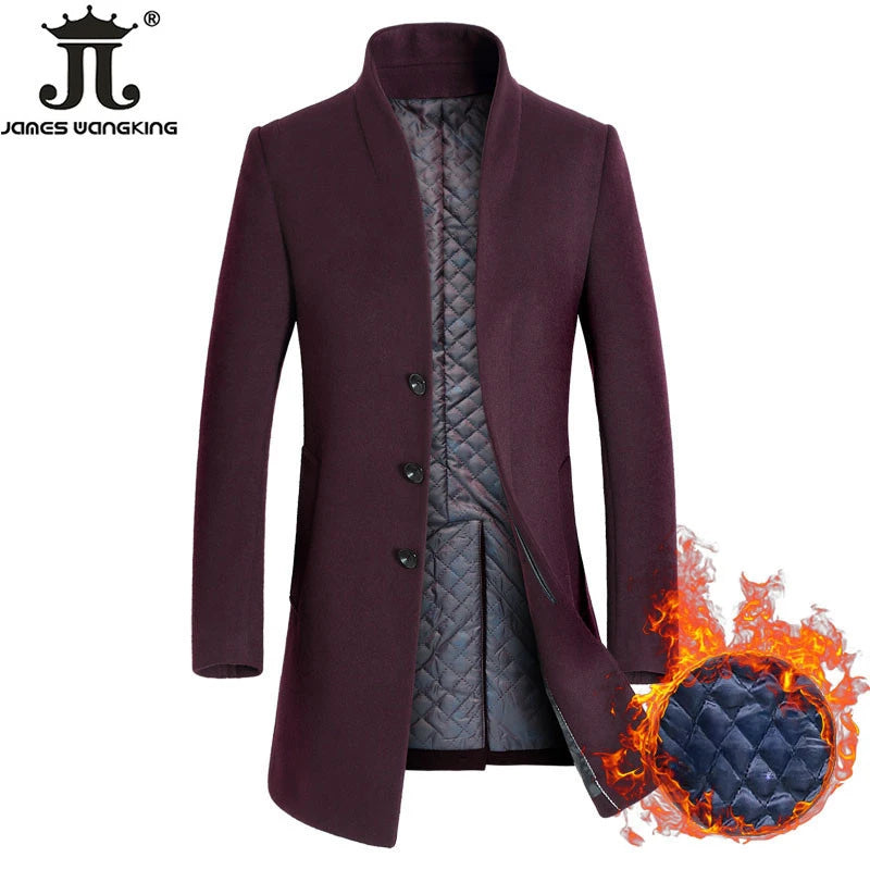 New Winter Mens Fashion Boutique High-grade Pure Color Wool Woolen Cloth Business Leisure Trench Coat / Men Thick Dust Coat