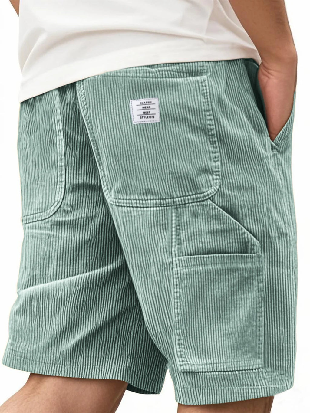 2026 Summer Men's Retro Corduroy Workwear Shorts Elastic Waist Multi-Pocket Casual Shorts Embroidery Daily Shorts For Male