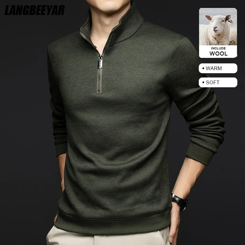 Top Grade Wool+Mulberry Silk Half Zip New Brand Casual Fashion Pullover Street Hoodies Velvet Sweatshirts Men's Clothing