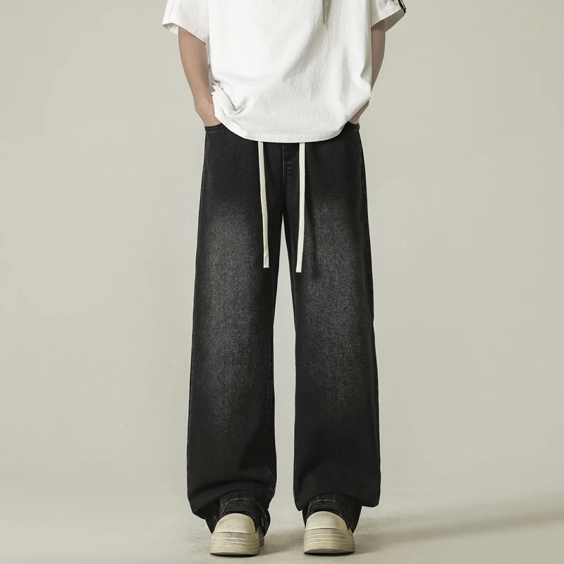 full length men's oversize y2k black big boys jeans for man washed straight leg casual loose wide baggy pants Men trousers denim