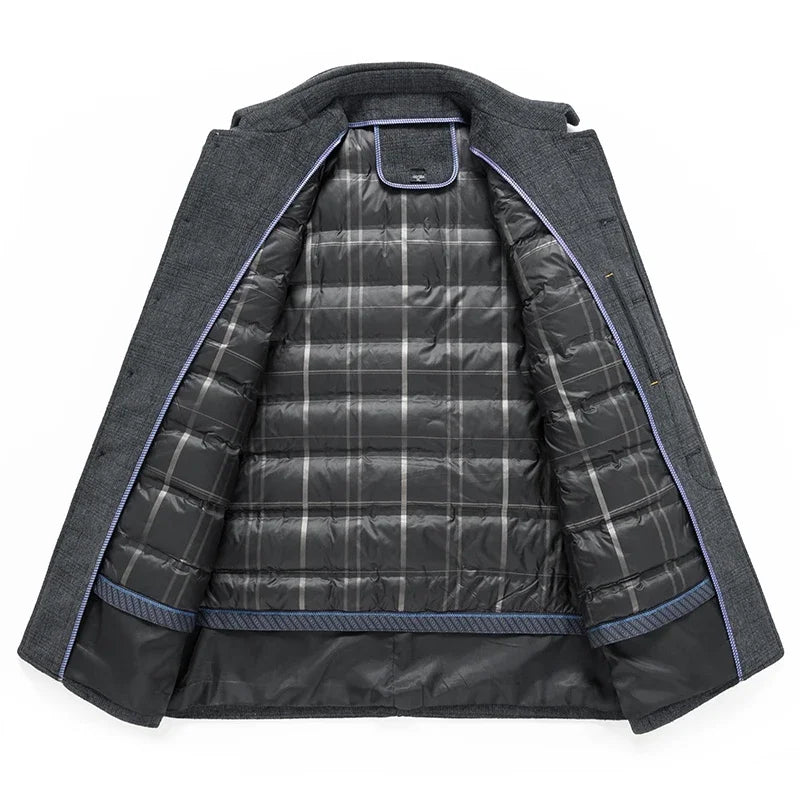 2024 Autumn and Winter Wool Coat Men's business Casual Trench Coat Men Woolen Coats Winter Coat with a down inner liner Men
