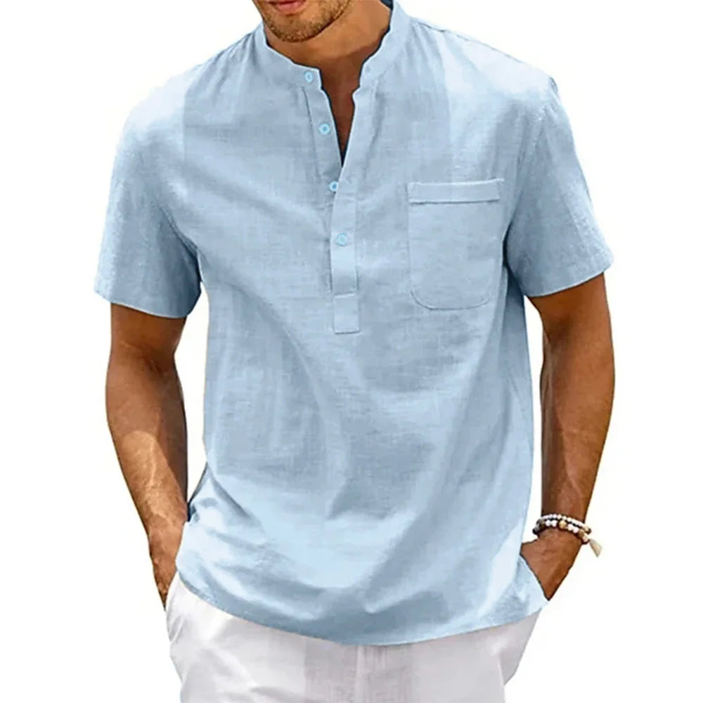Men's Linen Henley Beach Shirt