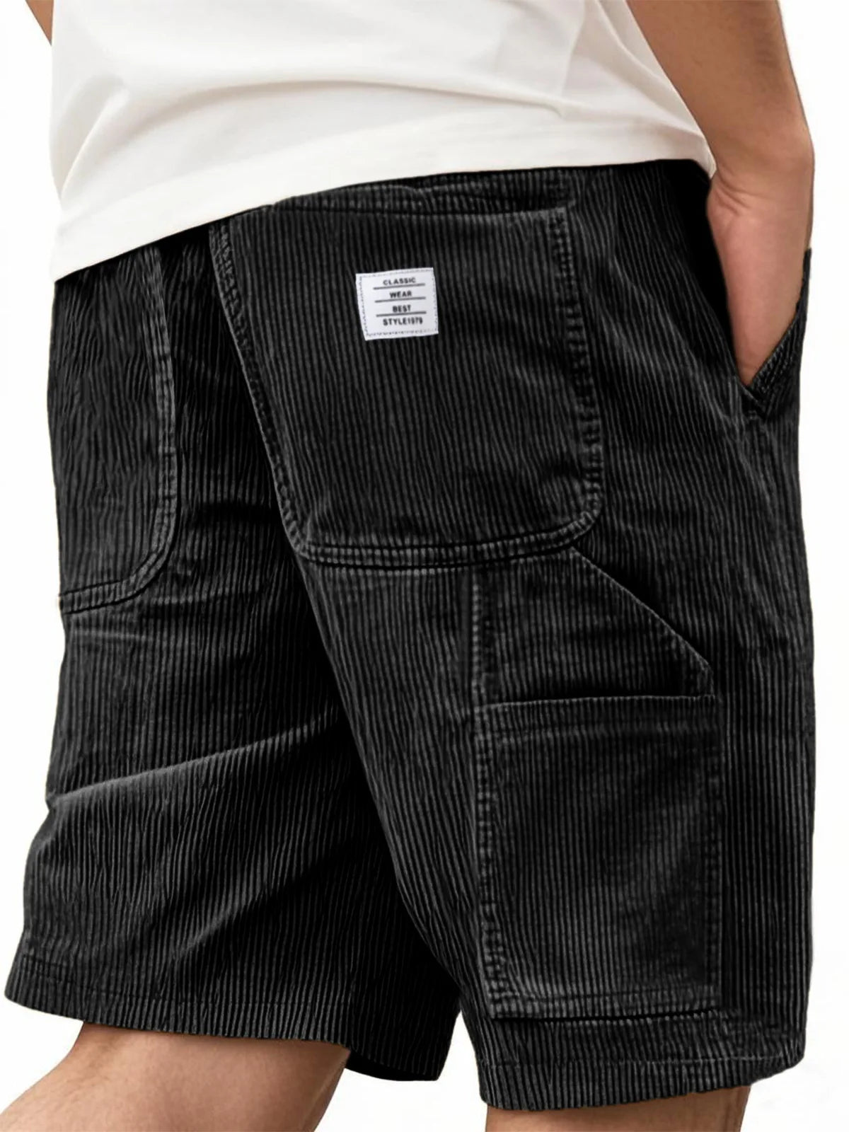 2026 Summer Men's Retro Corduroy Workwear Shorts Elastic Waist Multi-Pocket Casual Shorts Embroidery Daily Shorts For Male