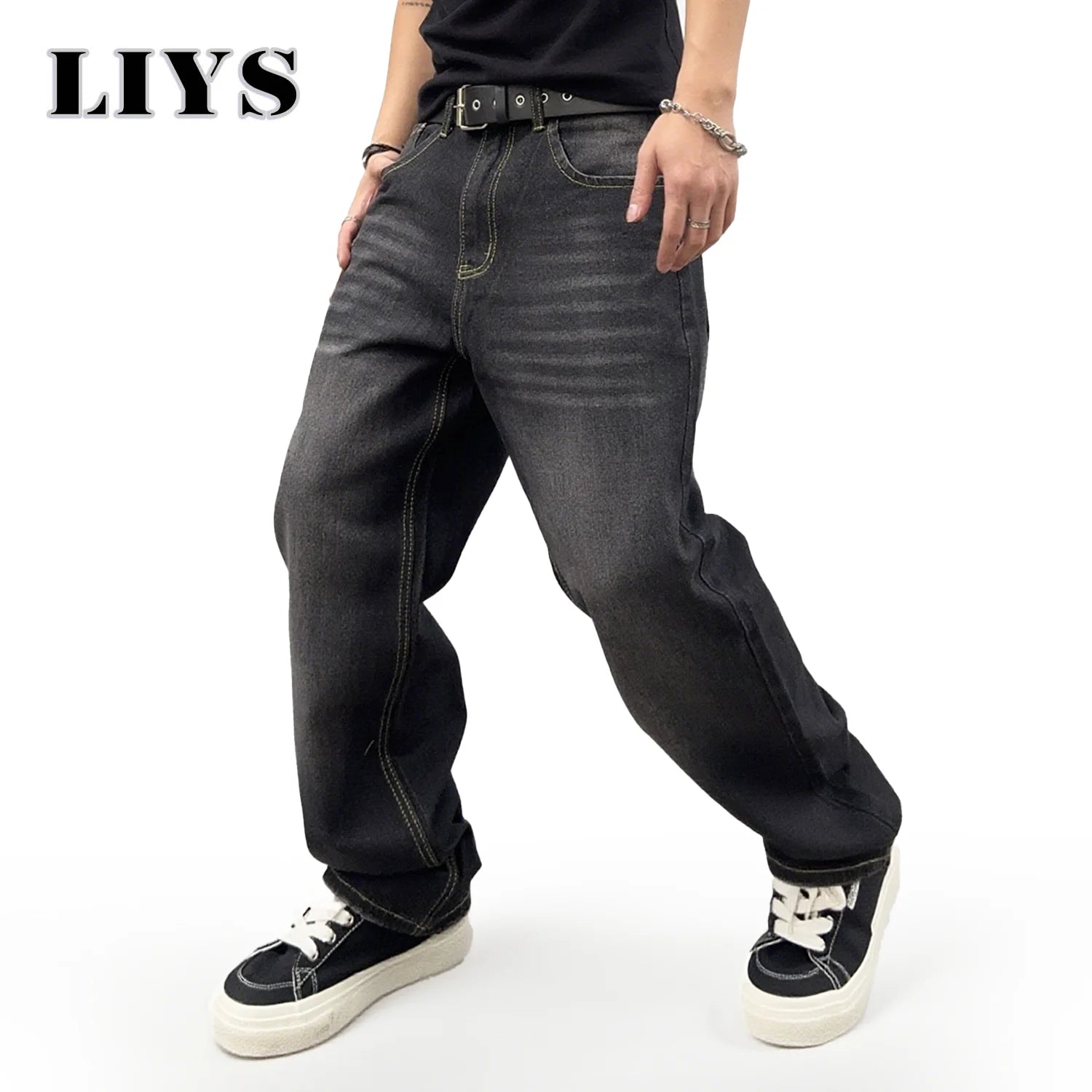 LIYS Spring Men's Black Classic Baggy Straight leg Jeans 2025 Retro Washed Basic Denim Pants Summer Business Casual Baggy Jeans