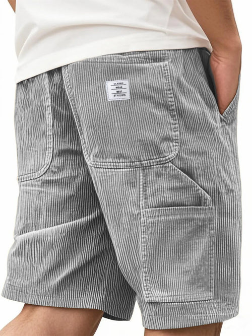 2026 Summer Men's Retro Corduroy Workwear Shorts Elastic Waist Multi-Pocket Casual Shorts Embroidery Daily Shorts For Male