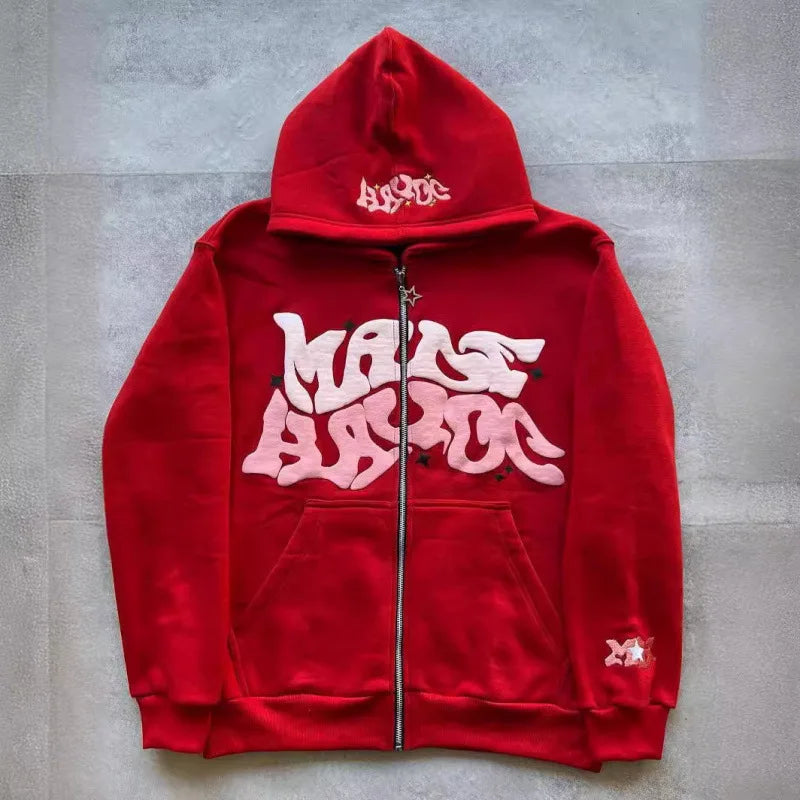 Hoodies men's sweatshirt 2026 street fashion Gothic punk hip-hop zipper print hooded sweatshirt hoodie sweatshirt man's clothing