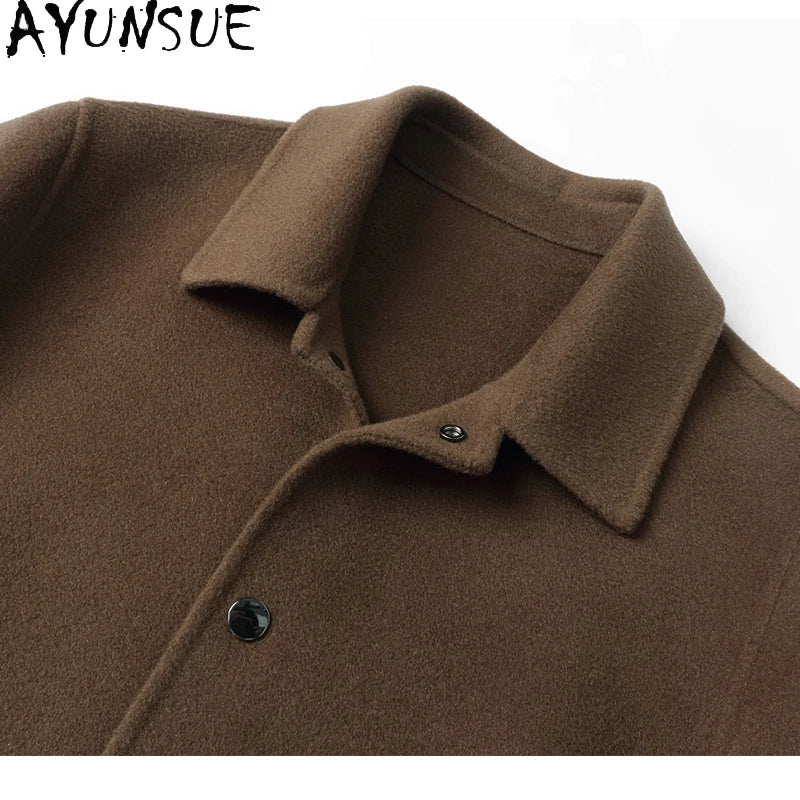 AYUNSUE Winter Natural Woolen Coat Fashion Men's Clothing Double-breasted Woolen Mens Coat Short Smart Jacket Пальто Мужское