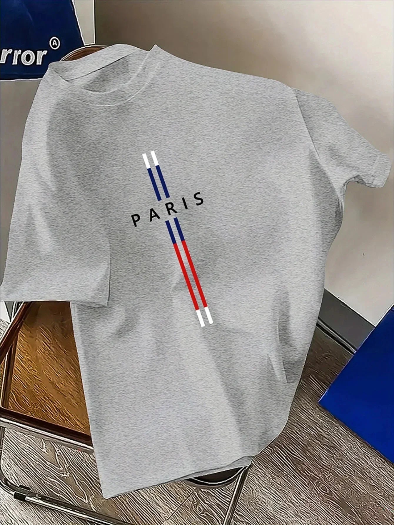 Men's summer 100_ cotton mature fashion loose Paris print casual slim round neck short sleeve T-shirt short sleeve