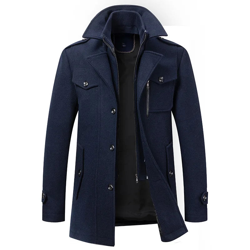2026 Autumn/Winter Woolen Coat for Men - Fashionable Mid-Aged Double-Necked Wool Coat for Men European Size