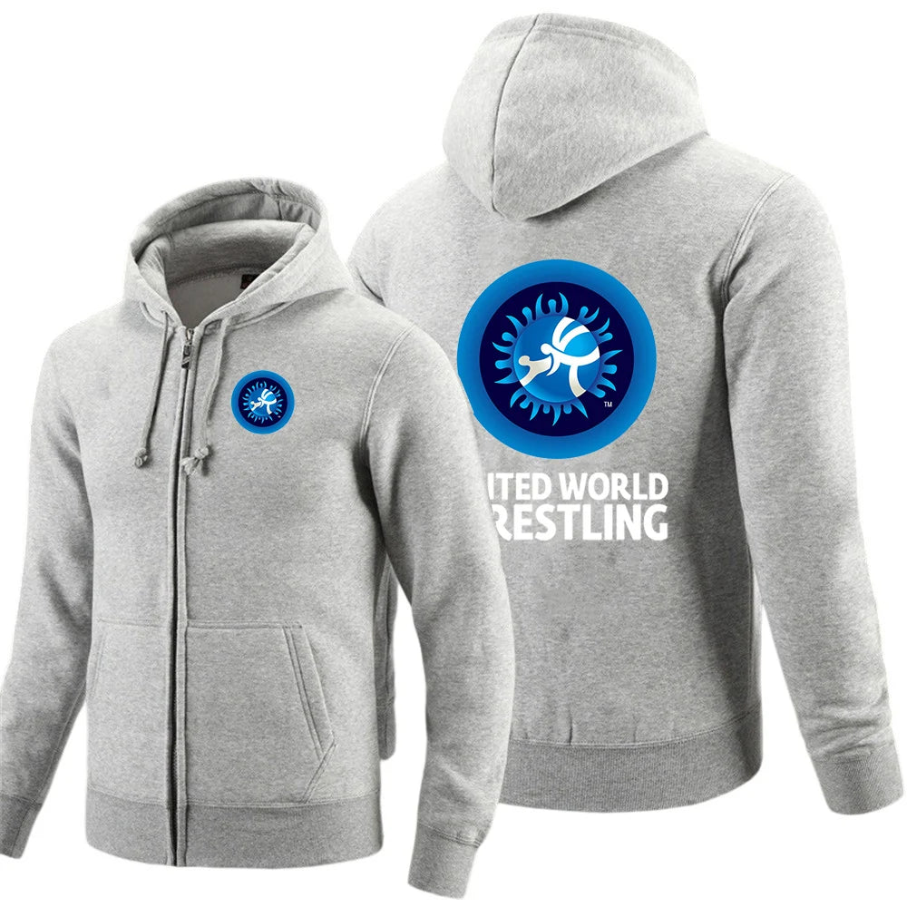 United World Wrestling UWW Logo Men's solid-colored zipper sweatshirts are suitable for spring and autumn hoodies jacket