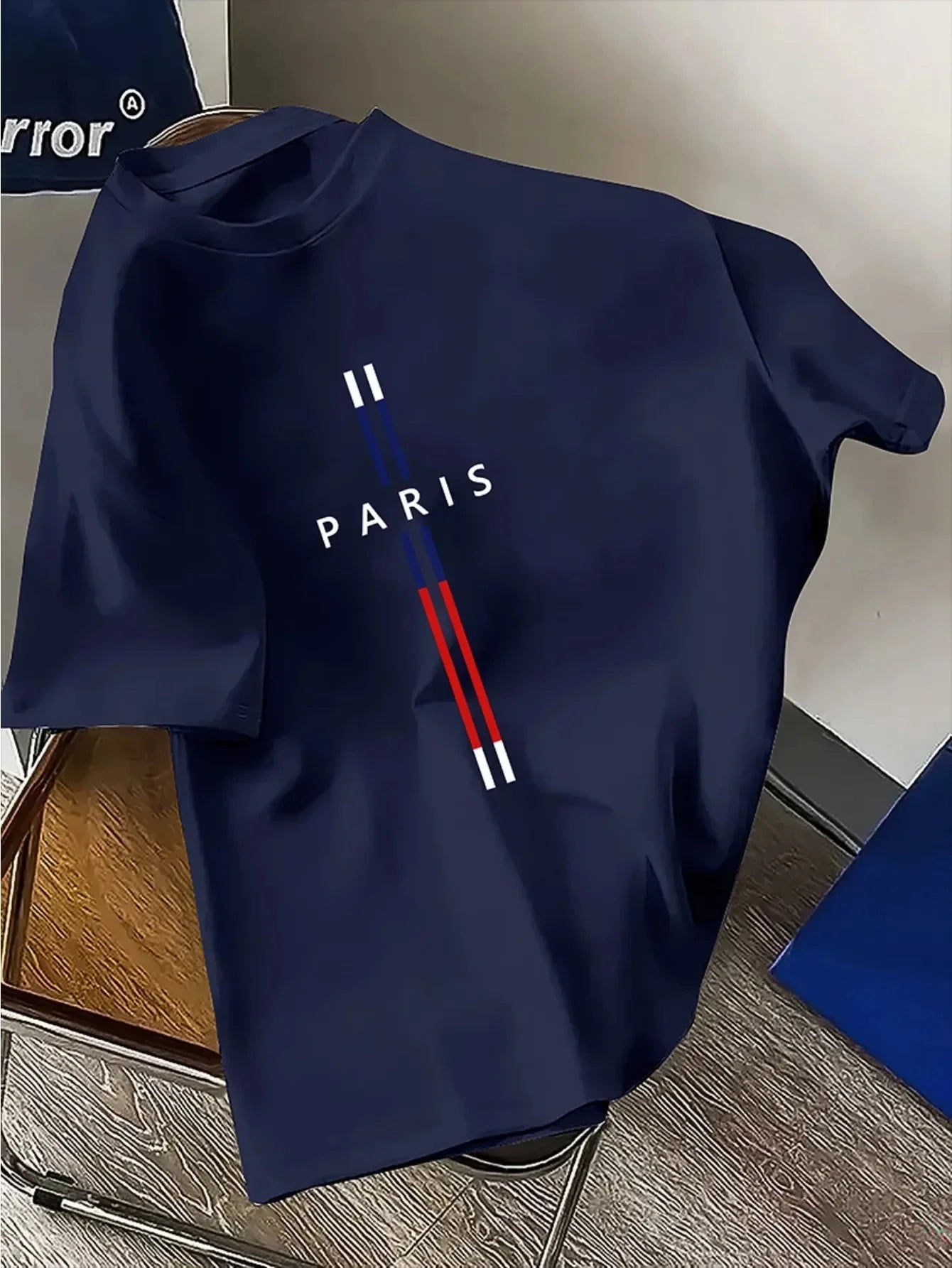Men's summer 100_ cotton mature fashion loose Paris print casual slim round neck short sleeve T-shirt short sleeve