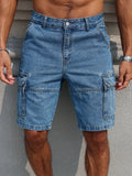 Men's Summer Workwear Denim Shorts, Blue Multi-Pocket Style. Stylish and Casual, Suitable for Streetwear.