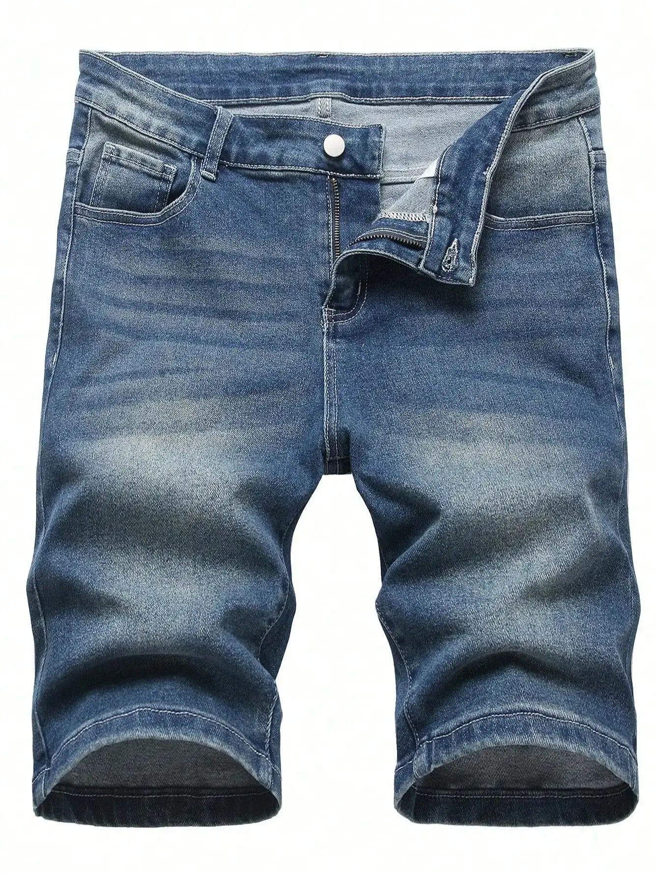 Men's Slim-Fit Blue Denim Shorts with Cuffed Hem, Blending Casual and Trendy Styles into a Versatile and Fashionable Piece