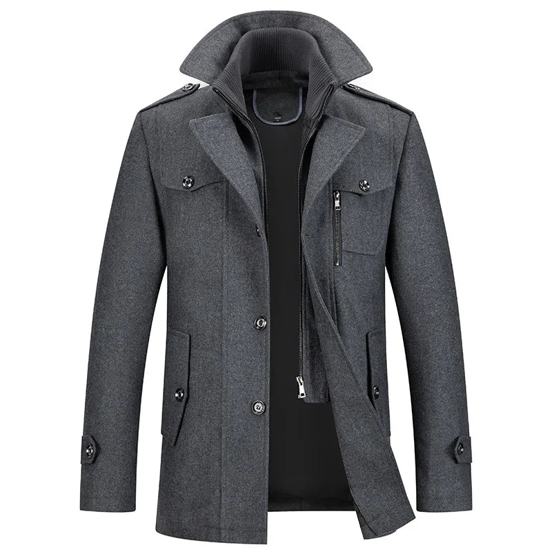 2026 Autumn/Winter Woolen Coat for Men - Fashionable Mid-Aged Double-Necked Wool Coat for Men European Size