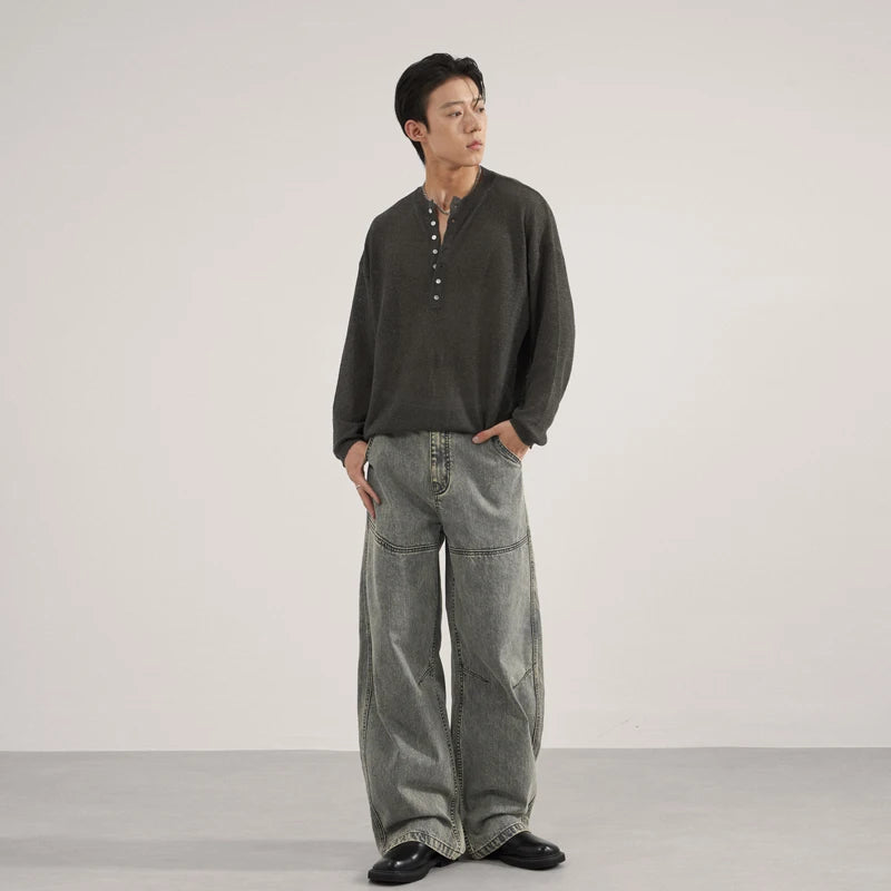Unisex Green Brown Washed Barrel Jeans Curved Leg Wide Loose Fit Denim Pants Y2K Vintage Baggy Streetwear Trousers for Men Women