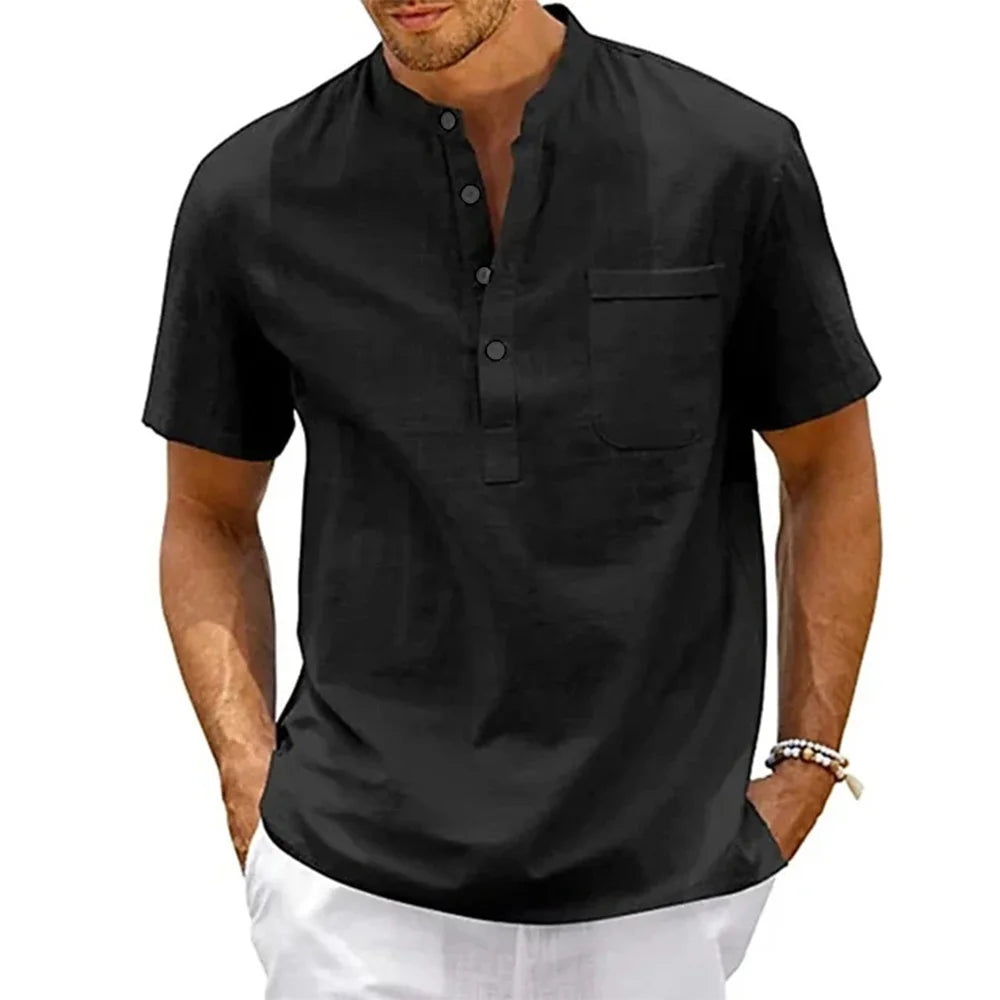 Men's Linen Henley Beach Shirt