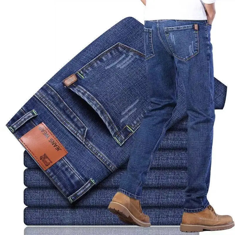 New Business Men's Jeans Casual Straight Stretch Fashion Classic Blue Black Work Denim Trousers Male Brand Clothing