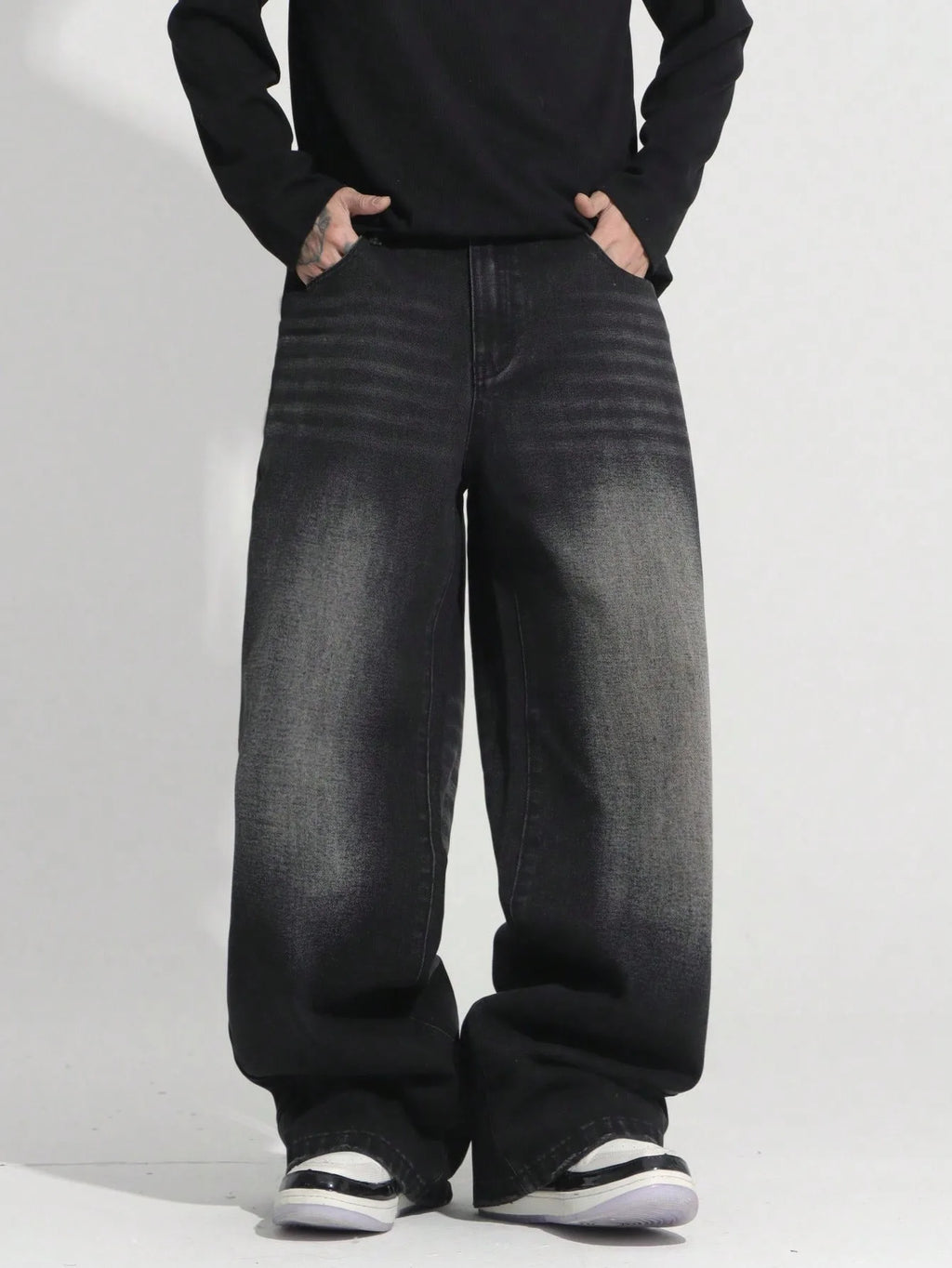 Y2K Baggy Jeans for Man Light Retro Dating Outfit. No accessories or belts included.