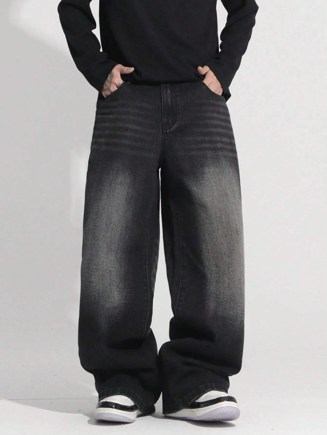 Y2K Baggy Jeans for Man Light Retro Dating Outfit. No accessories or belts included.