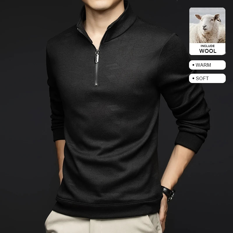 Top Grade Wool+Mulberry Silk Half Zip New Brand Casual Fashion Pullover Street Hoodies Velvet Sweatshirts Men's Clothing