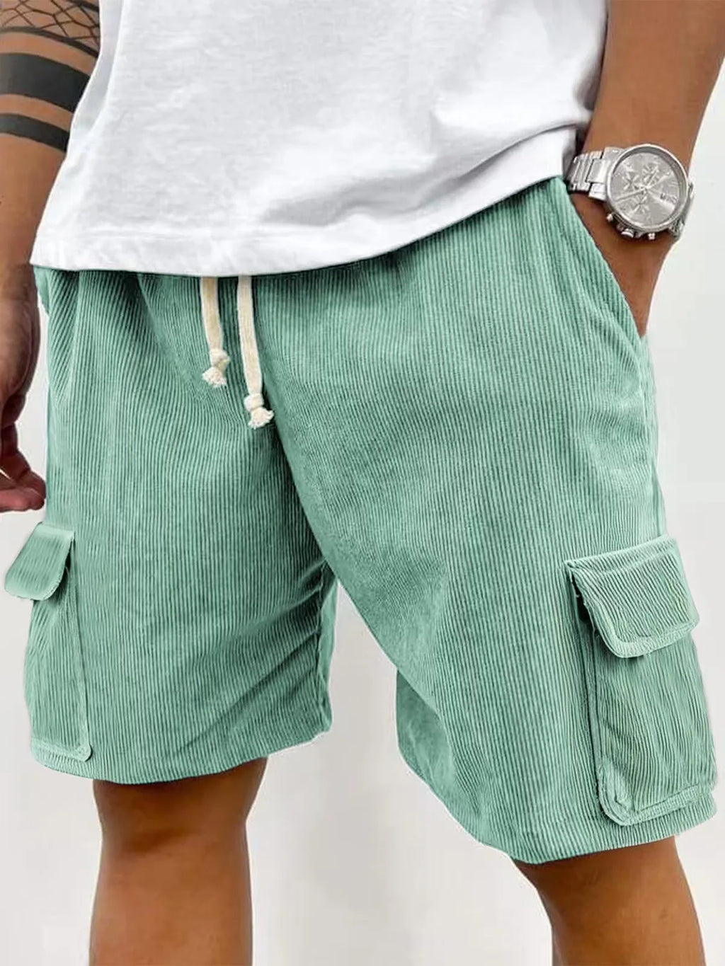 2026 Summer Men's Corduroy Shorts Fashion American Style Multi Pocket Pants Embroidered Logo Retro Straight Leg Shorts For Male
